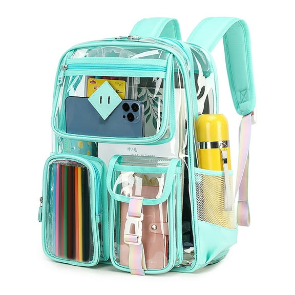 Sanmadrola Large Clear Backpack Heavy Duty Stadium Approved See Through Backpack Waterproof PVC Transparent Backpacks Clear Book Bag with Reinforced Strap for School Work Travel Festival, Green
