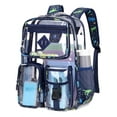 thumbnail image 1 of Sanmadrola Large Clear Backpack Heavy Duty Stadium Approved See Through Backpack Waterproof PVC Transparent Backpacks Clear Book Bag with Reinforced Strap for School Work Travel, Navy Dinosaur, 1 of 8