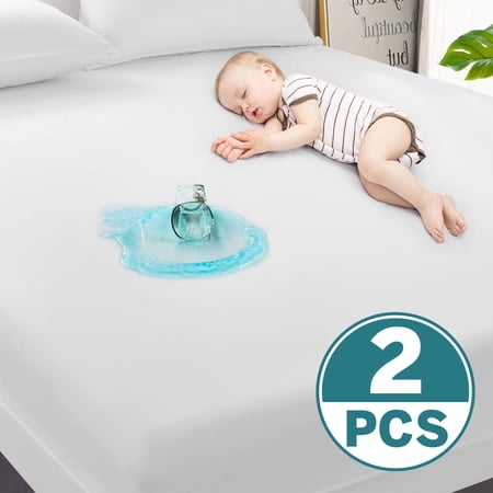 Sanmadrola Mattress Protector 100% Waterproof Bed Cover Premium Fitted Bed Protectors with 21 Inches Deep Pocket, 2 Pack, White, King