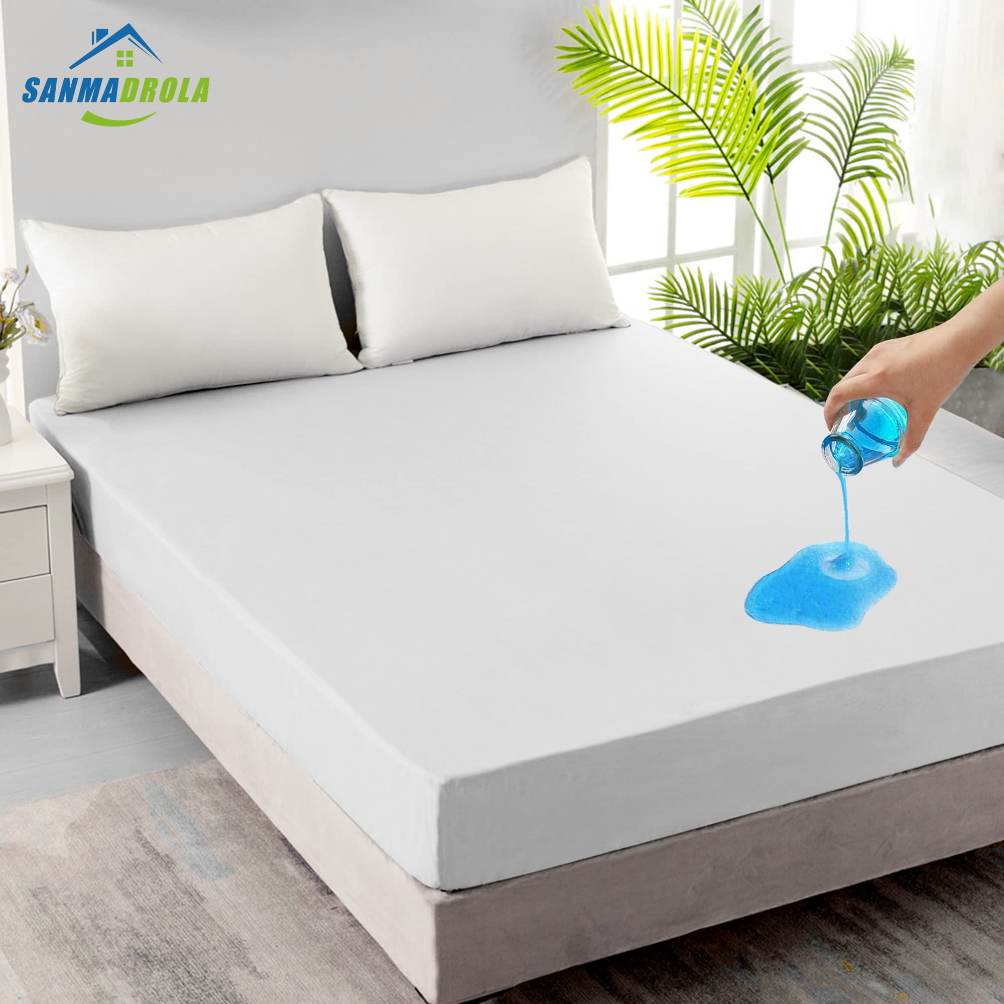 Sanmadrola 100 Waterproof, Breathable Full Mattress Protector; White with TPU Layer & Deep