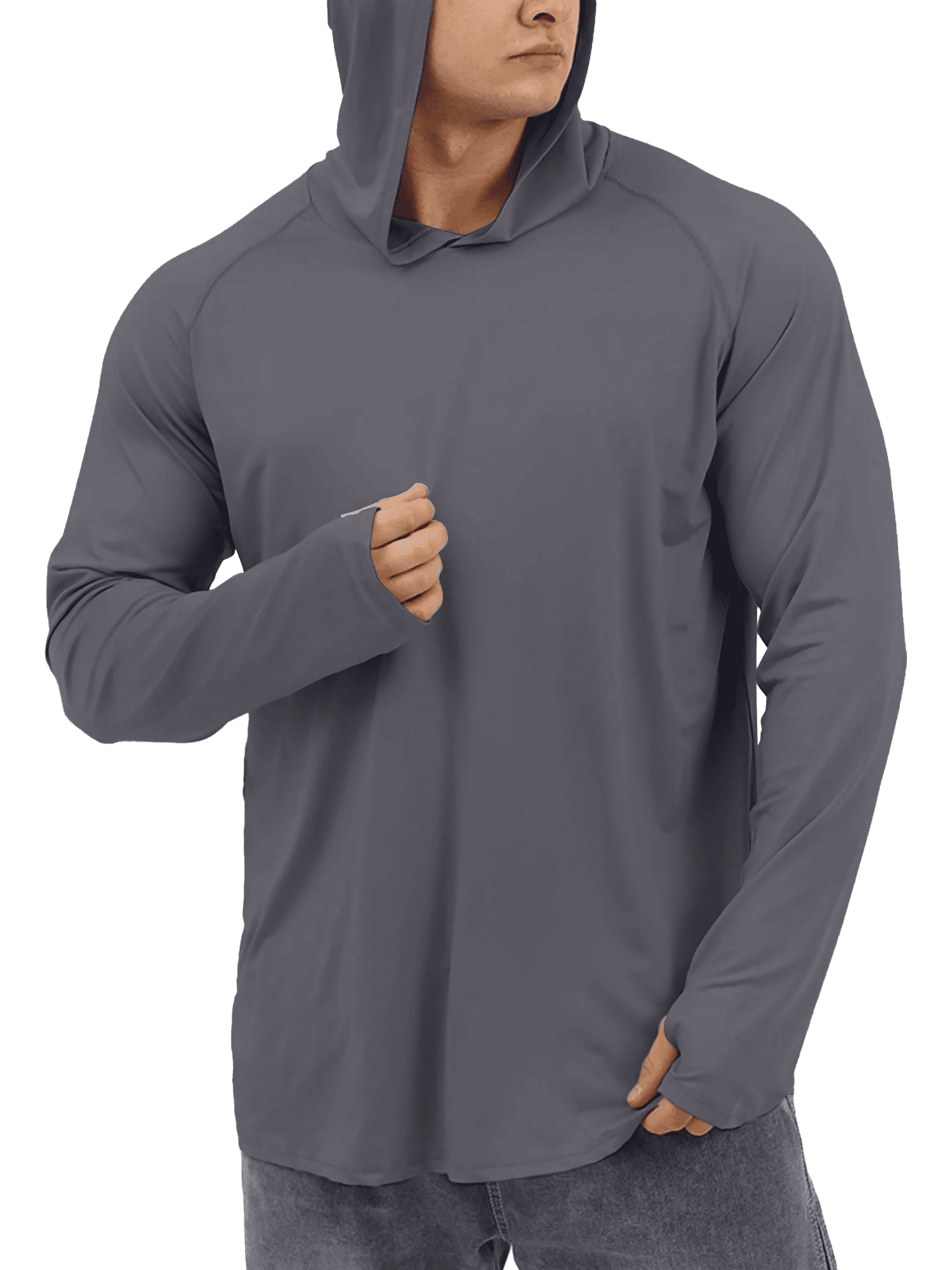 Sanmadrola Mens UPF 50+ Sun Protection Hoodie Fishing Shirts for Men Long Sleeve SPF Hiking Running Workout Thumbhole Shirt Hooded Quick Dry Lightweight