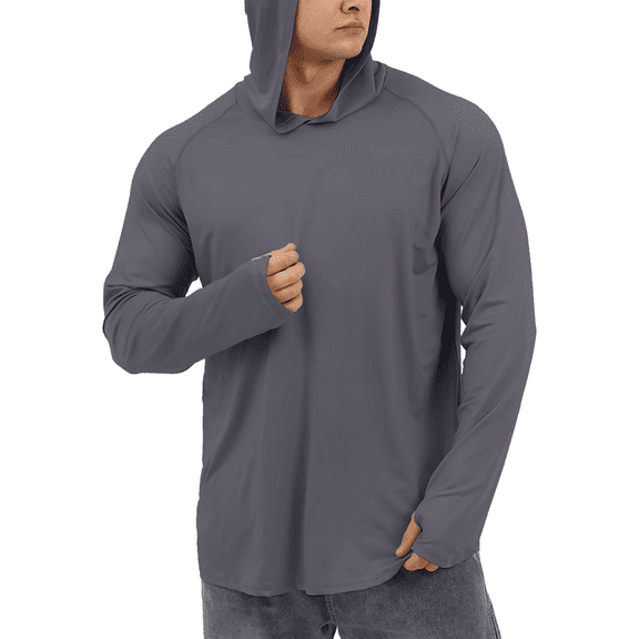 Sanmadrola Mens UPF 50+ Sun Protection Hoodie Fishing Shirts for Men Long Sleeve SPF Hiking Running Workout Thumbhole Shirt Hooded Quick Dry Lightweight