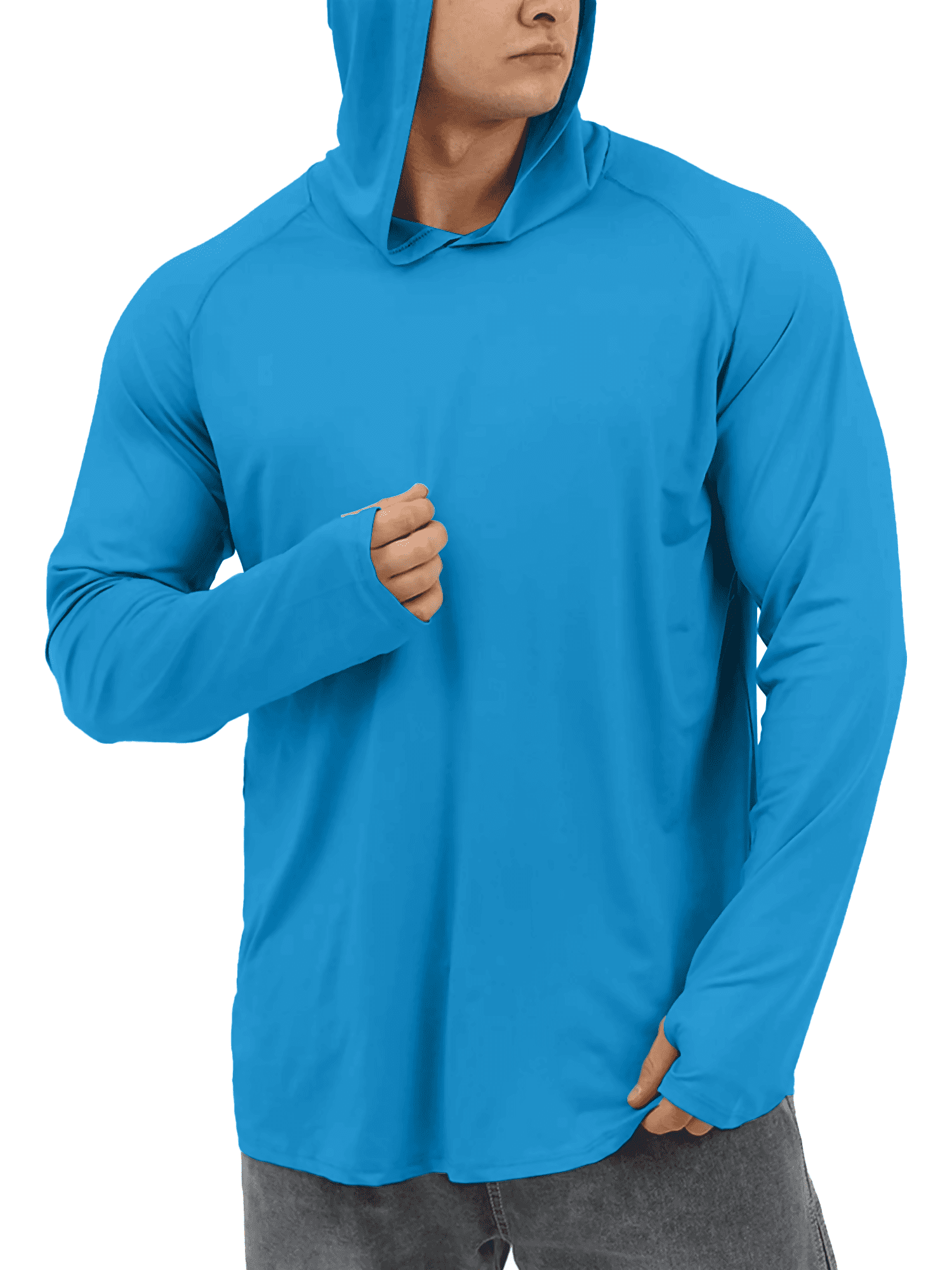 Sanmadrola Mens UPF 50+ Sun Protection Hoodie Fishing Shirts for Men Long Sleeve SPF Hiking Running Workout Thumbhole Shirt Hooded Quick Dry Lightweight
