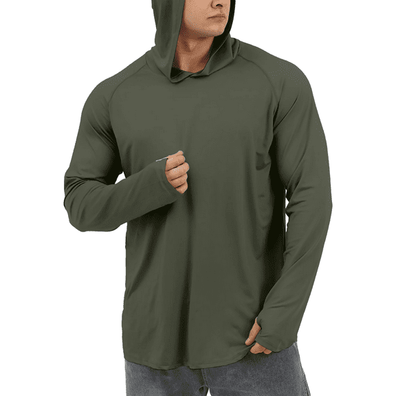 Sanmadrola Mens UPF 50  Sun Protection Hoodie Fishing Shirts for Men Long Sleeve SPF Hiking Running Workout Thumbhole Shirt Hooded Quick Dry Lightweight