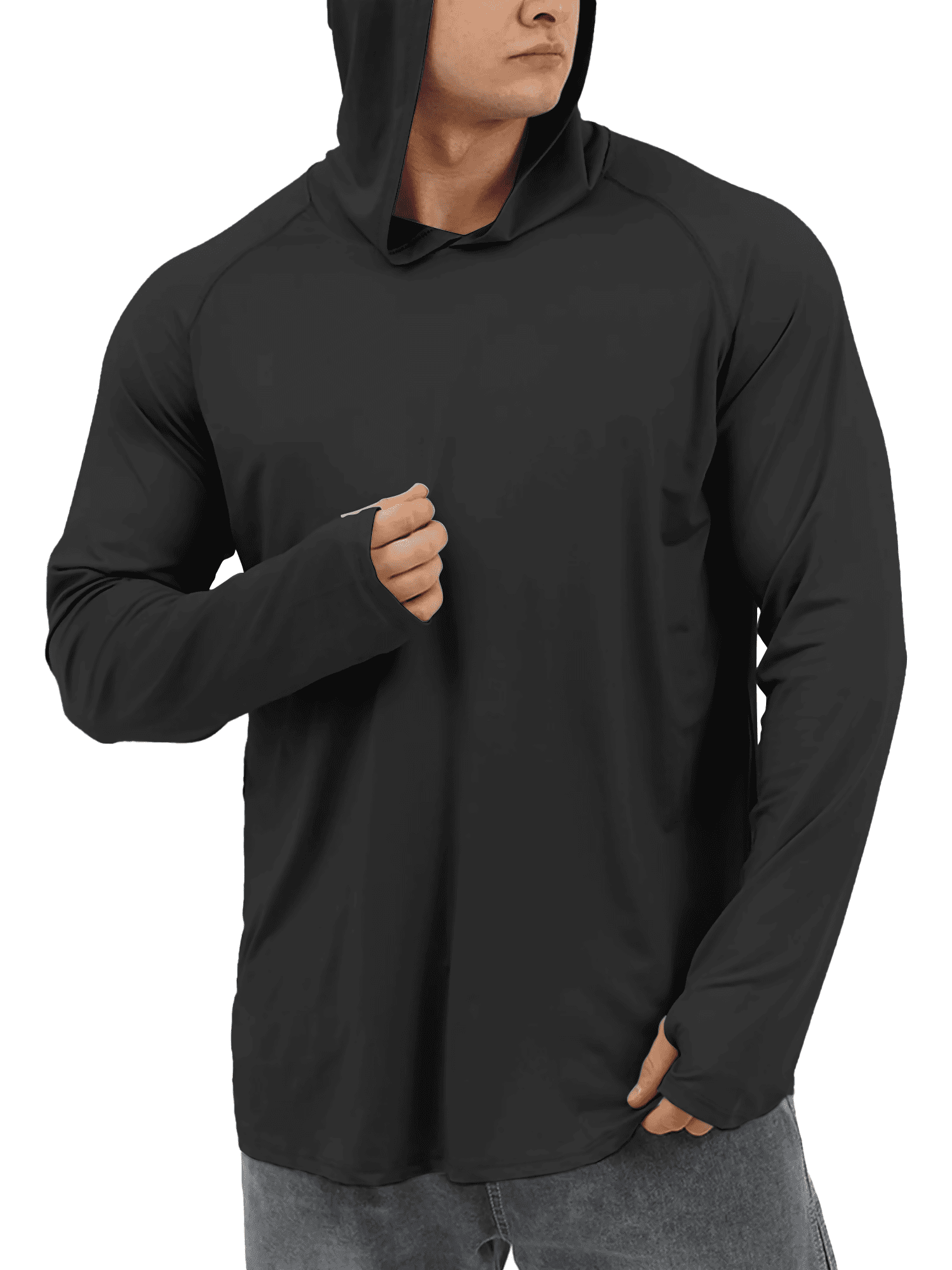 Sanmadrola Mens UPF 50+ Sun Protection Hoodie Fishing Shirts for Men Long Sleeve SPF Hiking Running Workout Thumbhole Shirt Hooded Quick Dry Lightweight