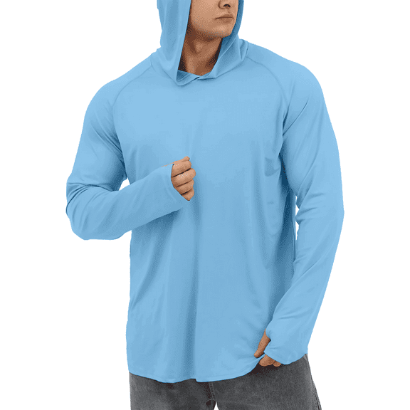 Sanmadrola Mens UPF 50  Sun Protection Hoodie Fishing Shirts for Men Long Sleeve SPF Hiking Running Workout Thumbhole Shirt Hooded Quick Dry Lightweight