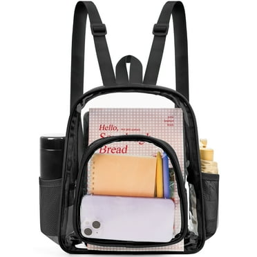 Sanmadrola Mini Clear Backpack Heavy Duty Stadium Approved PVC Transparent Backpacks Small Clear Backpack with Reinforced Strap for School, Travel, Black