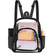 Sanmadrola Mini Clear Backpack Heavy Duty Stadium Approved PVC Transparent Backpacks Small Clear Backpack with Reinforced Strap for School, Travel, Black