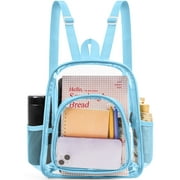 Sanmadrola Mini Clear Backpack Heavy Duty Stadium Approved PVC Transparent Backpacks Small Clear Backpack with Reinforced Strap for School, Travel, Light Blue