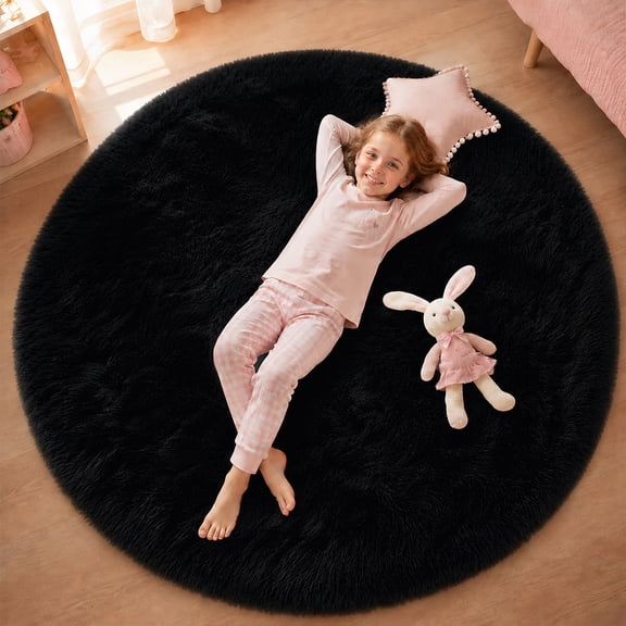 Sanmadrola Modern Black Solid Print Area Rugs, 5.2' x 5.2'