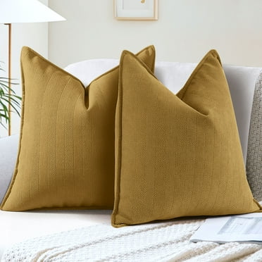 Sanmadrola Mustard Yellow Pillow Covers 18x18 Set of 2 Chenille Throw Pillow Cover with Elegant Design Soft and Luxurious Decorative Throw Pillows for Couch Bed and Home Decor