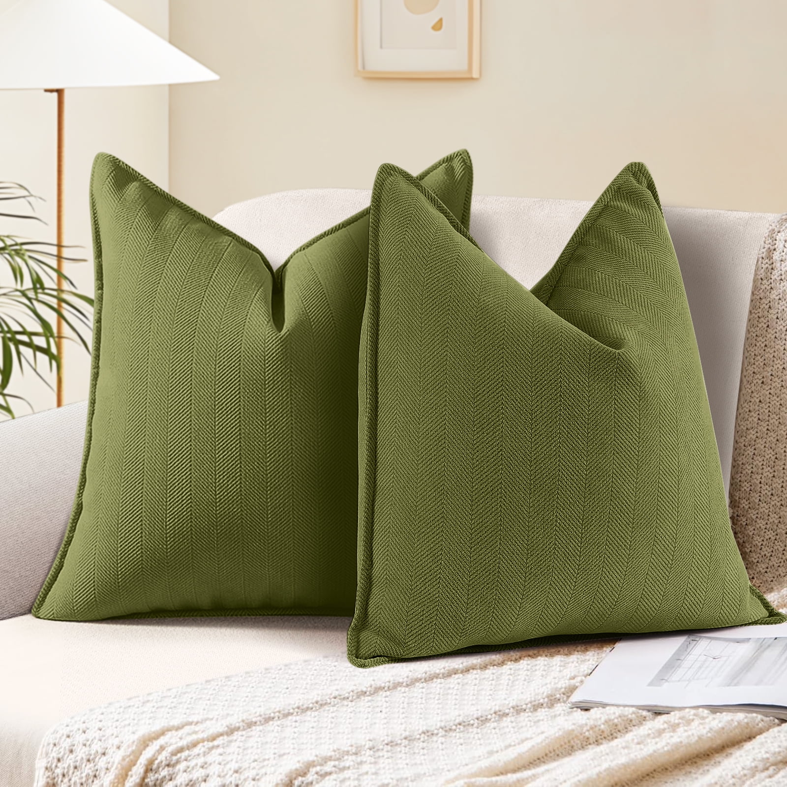 Sanmadrola Olive Green Pillow Covers 18x18 Set of 2 Chenille Throw Pillow Cover with Elegant Design Soft and Luxurious Decorative Throw Pillows for Couch Bed and Home Decor - Walmart.com