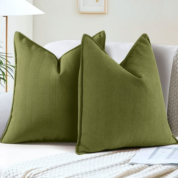 Sanmadrola Olive Green Pillow Covers 18x18 Set of 2 Chenille Throw Pillow Cover with Elegant Design Soft and Luxurious Decorative Throw Pillows for Couch Bed and Home Decor