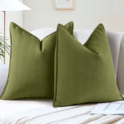 Sanmadrola Olive Green Pillow Covers 18x18 Set of 2 Chenille Throw Pillow Cover with Elegant Design Soft and Luxurious Decorative Throw Pillows for Couch Bed an