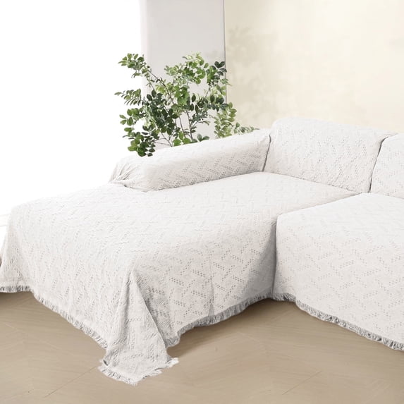 Sanmadrola Couch Cover for 2 Seat Sofa Slipcovers Cover Cotton Knit Cushion Couch Furniture Pet Protector Stylish Throws for Sectional Couch Sofa-2 Seater Geometrical 71''x 118''White 1 Piece
