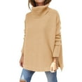 thumbnail image 1 of Sanmadrola Oversized Turtleneck Sweaters for Women 2023 Fall Winter Long Batwing Sleeve Split Hem Jumper Pullover Knit Sweater Tops, Khaki, 2XL, 1 of 8