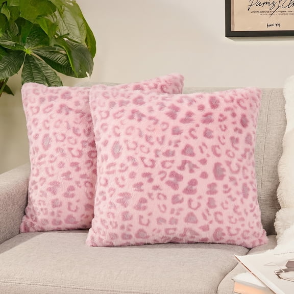 Sanmadrola Pillow Covers 18x18 Plush Leopard Throw Pillow Cover Faux Rabbit Fur Cozy Super Soft Decorative Throw Pillows for Couch Bed and Home Decor, 2 Pack