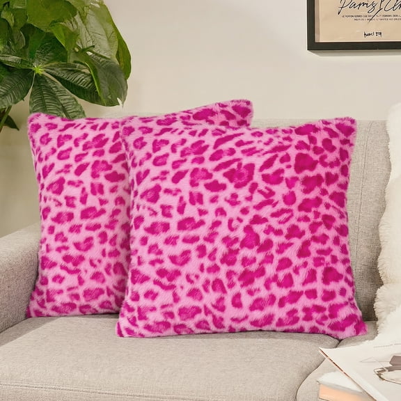 Sanmadrola Pillow Covers 18x18 Plush Leopard Throw Pillow Cover Faux Rabbit Fur Cozy Super Soft Decorative Throw Pillows for Couch Bed and Home Decor, 2 Pack