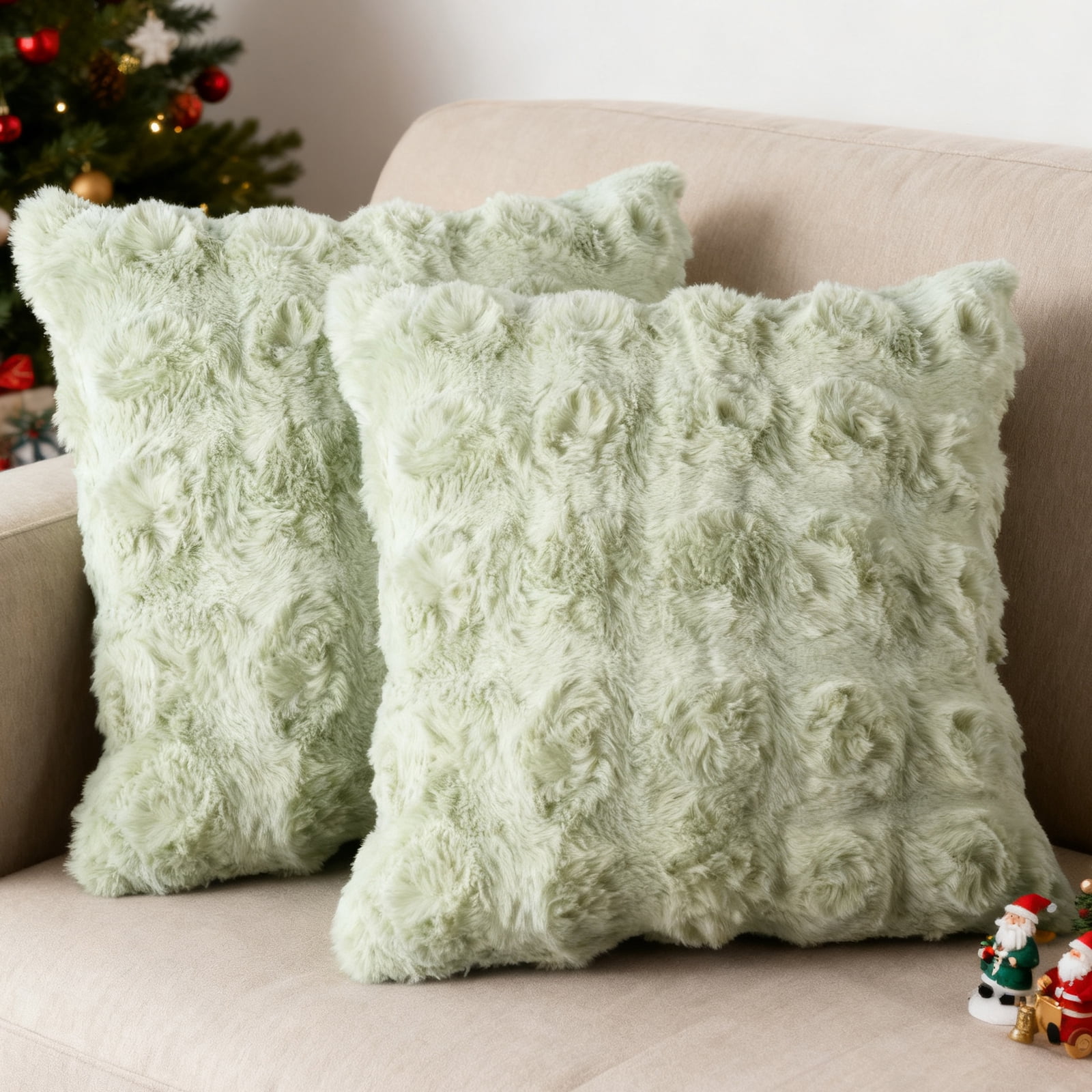 Sanmadrola Pillow Covers 18x18 Fluffy Faux Rabbit Fur Decorative Throw Pillows Case, Shaggy Decorative Cushion Covers for Sofa, Bedroom, Living Room, Cozy Home Décor, Set of 2