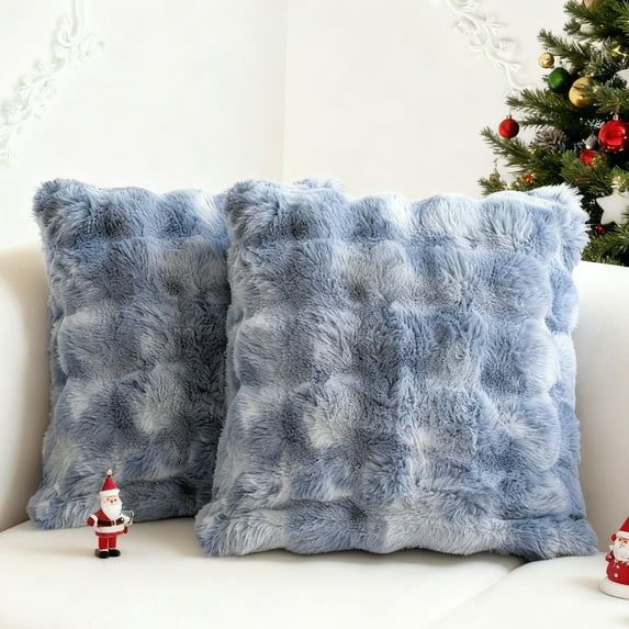 Sanmadrola Pillow Covers 18x18 Fluffy Faux Rabbit Fur Decorative Throw Pillows Case, Shaggy Decorative Cushion Covers for Sofa, Bedroom, Living Room, Cozy Home Décor, Set of 2