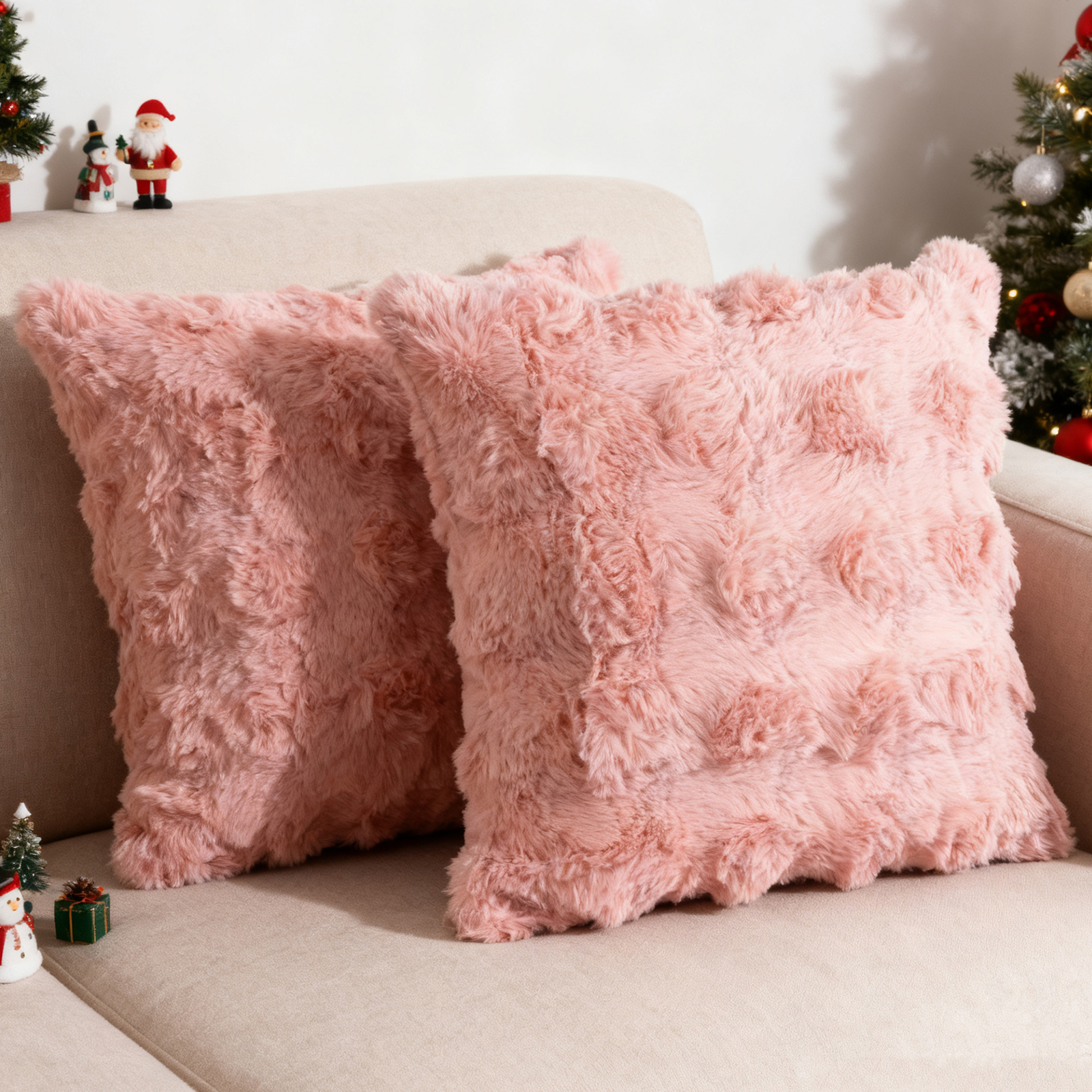 Sanmadrola Pillow Covers 18x18 Fluffy Faux Rabbit Fur Decorative Throw Pillows Case, Shaggy Decorative Cushion Covers for Sofa, Bedroom, Living Room, Cozy Home Décor, Set of 2