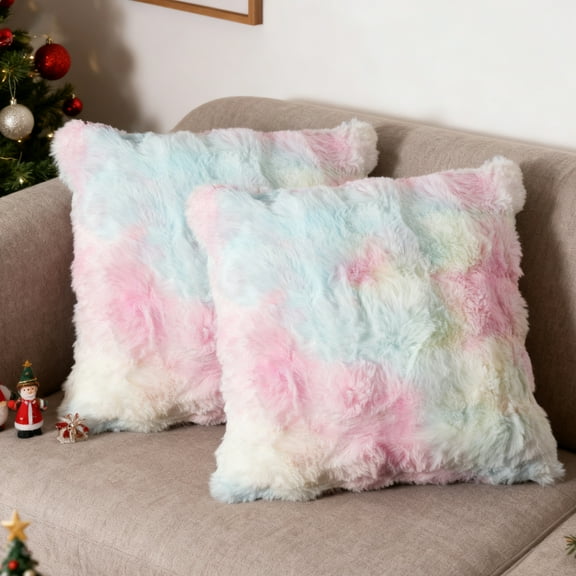 Sanmadrola Pillow Covers 18x18 Fluffy Faux Rabbit Fur Decorative Throw Pillows Case, Shaggy Decorative Cushion Covers for Sofa, Bedroom, Living Room, Cozy Home Décor, Set of 2