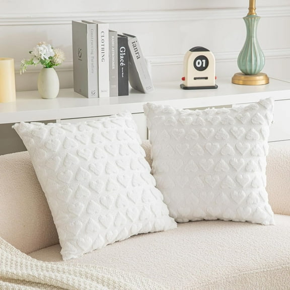 Sanmadrola Pillow Covers 2 Pack Heart Love Cute Decorative Throw Pillow Covers 12X20 Soft Plush Faux Fur Wool Pillow Covers for Couch Sofa Home Valentines Day White