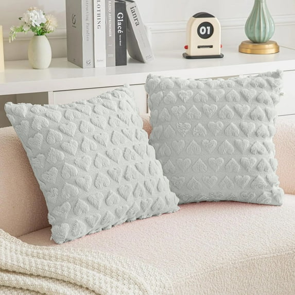 Sanmadrola Pillow Covers 2 Pack Heart Love Cute Decorative Throw Pillow Covers 18x18 Soft Plush Faux Fur Wool Pillow Covers for Couch Sofa Home Valentines Day Gray