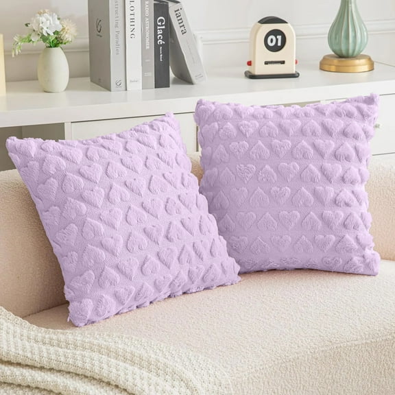 Sanmadrola Pillow Covers 2 Pack Heart Love Cute Decorative Throw Pillow Covers 18x18 Soft Plush Faux Fur Wool Pillow Covers for Couch Sofa Home Valentines Day Purple