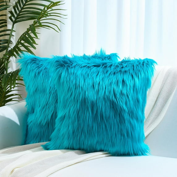 Sanmadrola Pillow Covers Throw Pillow Covers Pillow Protector with Hidden Zipper Furry Long Faux Fur 18''x18'' 2 Pack