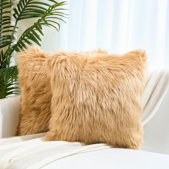 Sanmadrola Pillow Covers Throw Pillow Covers Pillow Protector with Hidden Zipper Furry Long Faux Fur 18''x18'' 2 Pack