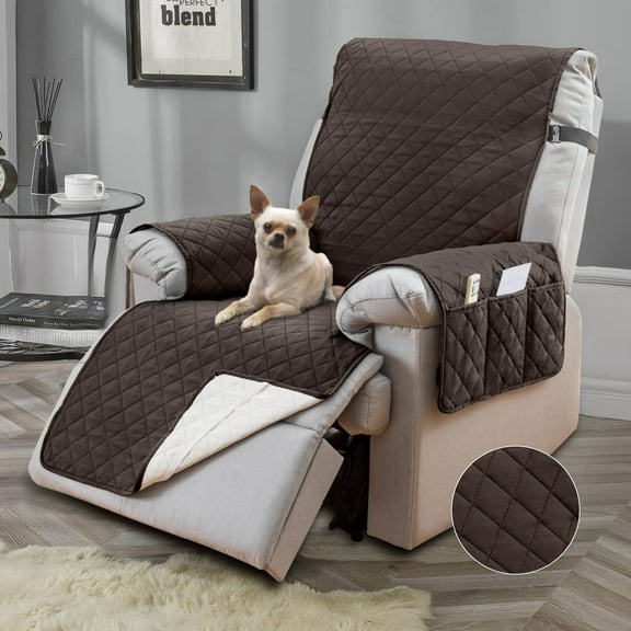 Sanmadrola Recliner Chair Cover, Recliner Cover Non-Slip Dog Chair Cover with Pocket and Elastic Straps, Reclining Couch Covers for Pets, Dogs (28 inch" Chocolate)