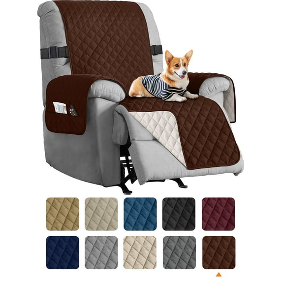 Sanmadrola Recliner Chair Cover Reversible Small Recliner Slipcover for Dogs Seat Width to 25 Inch Washable Couch Cover with Elastic Straps for Kids and Pets(Small Recliner, Coffee)