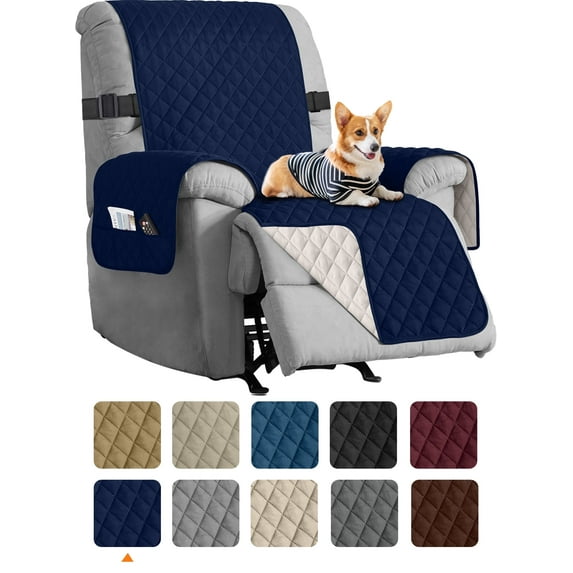 Sanmadrola Recliner Chair Cover Reversible Small Recliner Slipcover for Dogs Seat Width to 28 Inch Washable Couch Cover with Elastic Straps for Kids and Pets(Large Recliner, Navy)