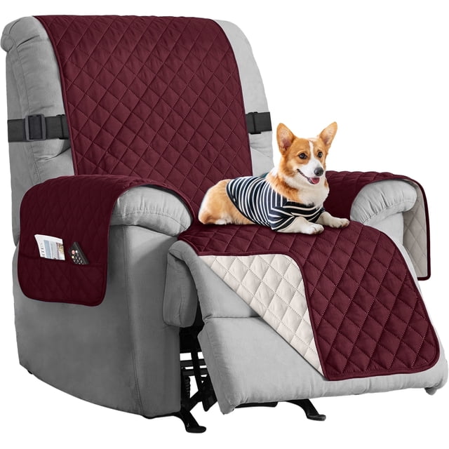 Sanmadrola Recliner Chair Cover Reversible Small Recliner Slipcover for Dogs Seat Width to 28 Inch Washable Couch Cover with Elastic Straps for Kids and Pets(Large Recliner, Wine Red)
