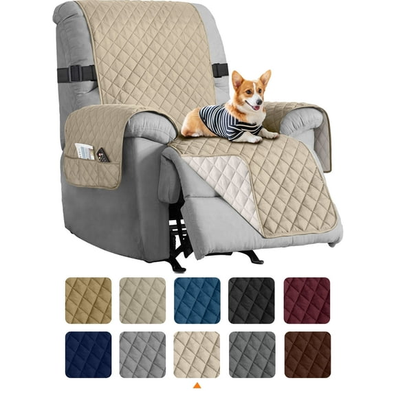 Sanmadrola Recliner Chair Cover Reversible Small Recliner Slipcover for Dogs Seat Width to 28 Inch Washable Couch Cover with Elastic Straps for Kids and Pets(Large Recliner, Khaki)