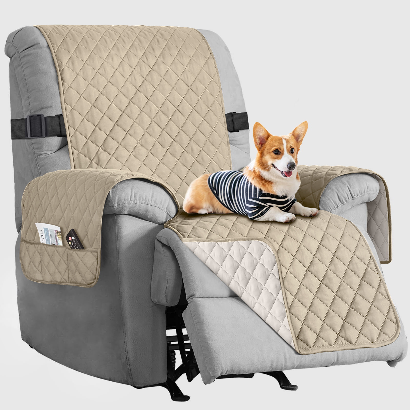 Sanmadrola Recliner Chair Cover Reversible Small Recliner Slipcover for Dogs Seat Width to 25