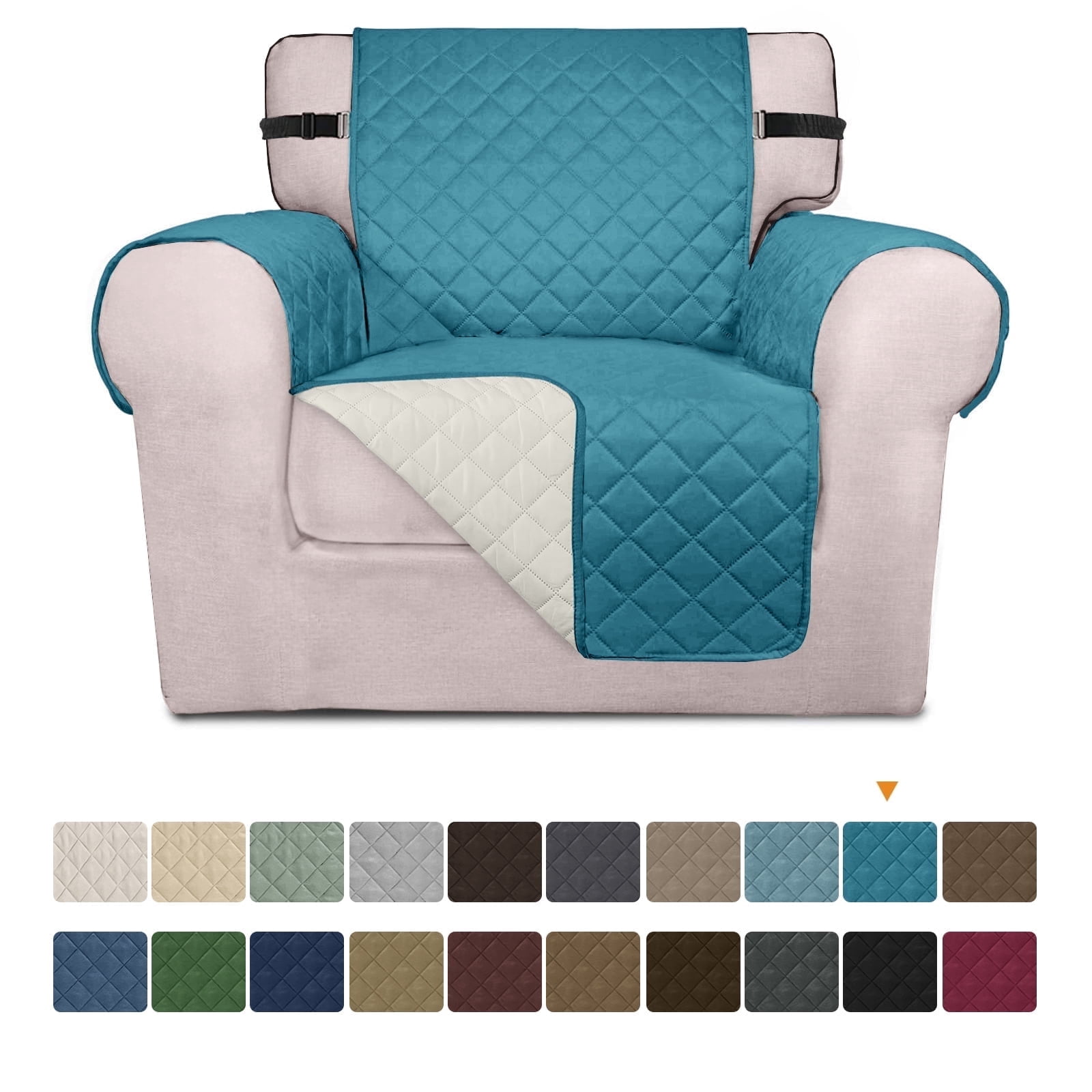 Sanmadrola Reversible Sofa Cover Machine Washable Couch Cover Water Resistant Slipcover Non Slip Furniture Protector for Dogs, Children, Pets, Chair Size, Aqua Blue
