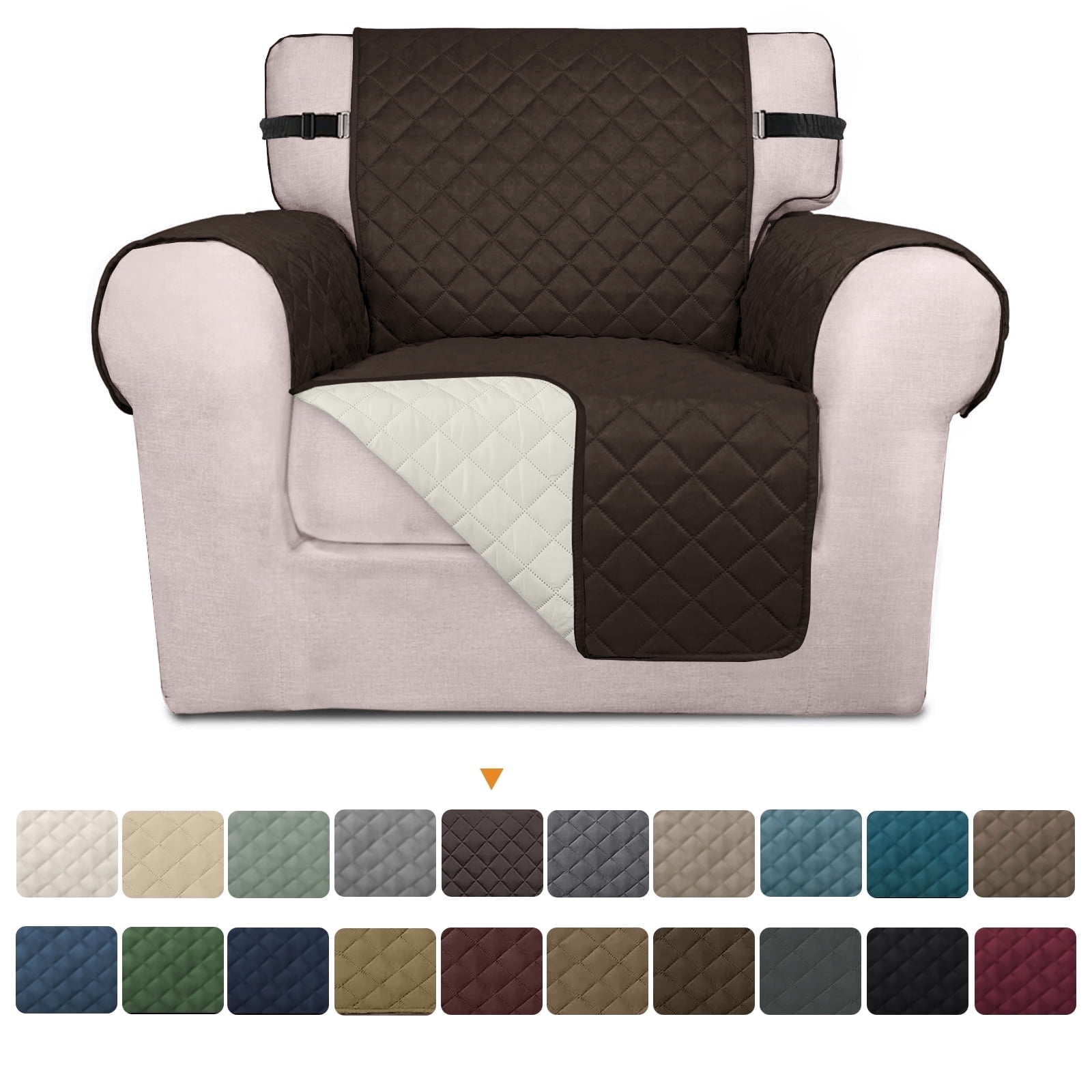 Sanmadrola Reversible Sofa Cover Machine Washable Couch Cover Water Resistant Slipcover Non Slip Furniture Protector for Dogs, Children, Pets, Chair Size, Brown