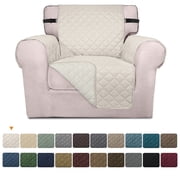 Sanmadrola Reversible Sofa Cover Machine Washable Couch Cover Water Resistant Slipcover Non Slip Furniture Protector for Dogs, Children, Pets, Chair Size, Creamy White