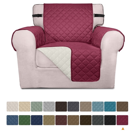 Sanmadrola Reversible Sofa Cover Machine Washable Couch Cover Water Resistant Slipcover Non Slip Furniture Protector for Dogs, Children, Pets, Chair Size, Wine Red