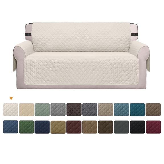 Sanmadrola Reversible Sofa Cover Machine Washable Couch Cover Water Resistant Slipcover Non Slip Furniture Protector for Dogs, Children, Pets, Loveseat Size, Creamy White