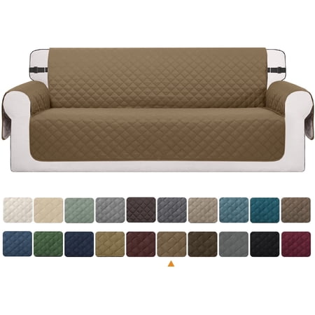 Sanmadrola Reversible Sofa Cover Machine Washable Couch Cover Water Resistant Slipcover Non Slip Furniture Protector for Dogs, Children, Pets, Sofa Size, Light Brown
