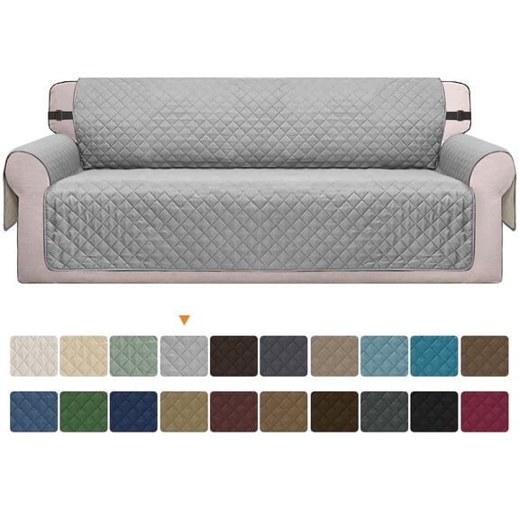 Sanmadrola Reversible Sofa Cover Machine Washable Couch Cover Water Resistant Slipcover Non Slip Furniture Protector for Dogs, Children, Pets, Sofa Size, Light Grey