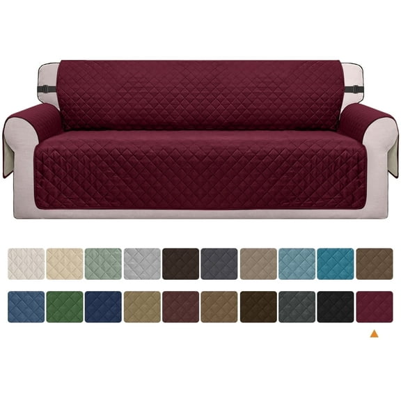 Sanmadrola Reversible Sofa Cover Machine Washable Couch Cover Water Resistant Slipcover Non Slip Furniture Protector for Dogs, Children, Pets, Sofa Size, Wine Red
