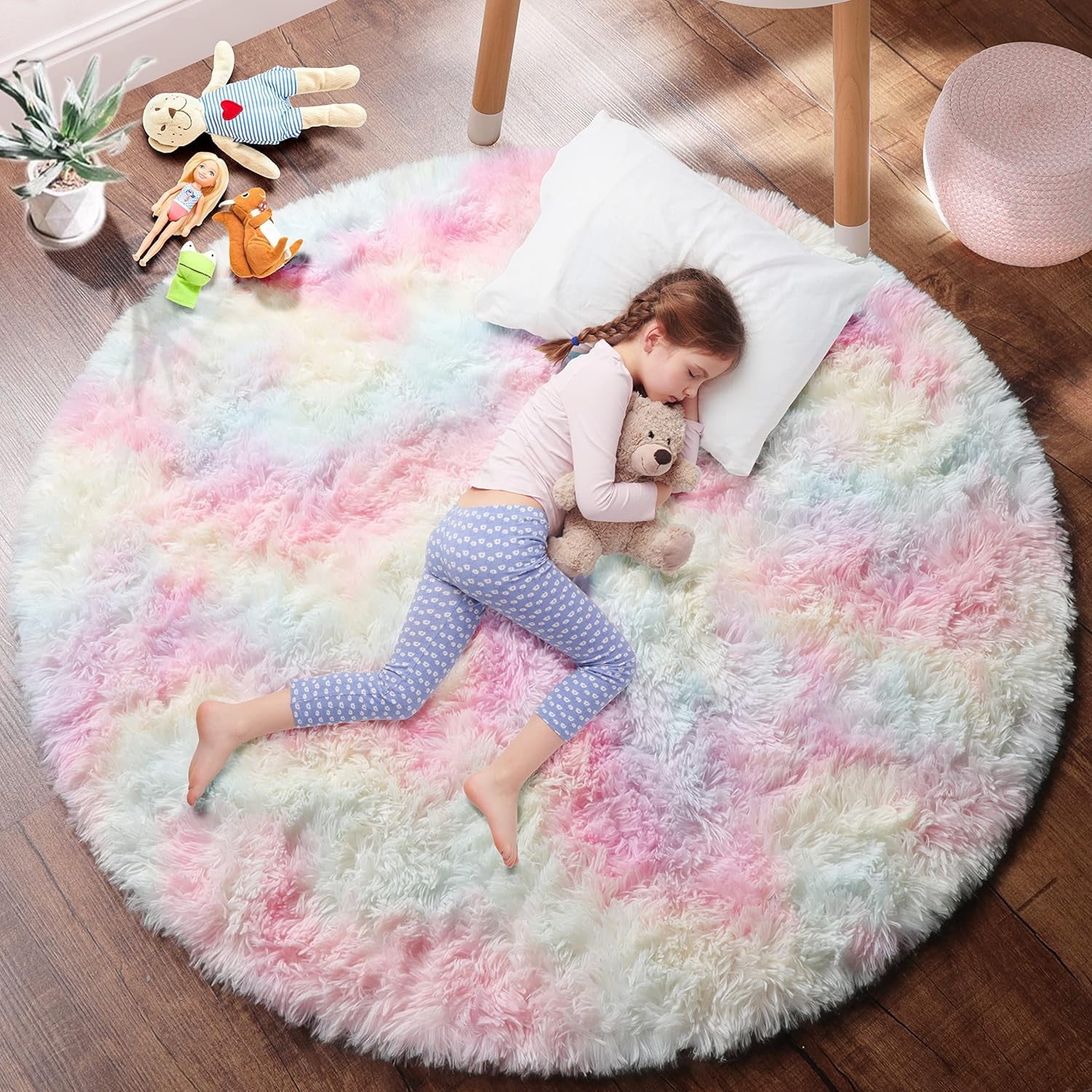 Sanmadrola Round Area Rug for Bedroom Fluffy Circle Rug 5.2'X5.2' for ...