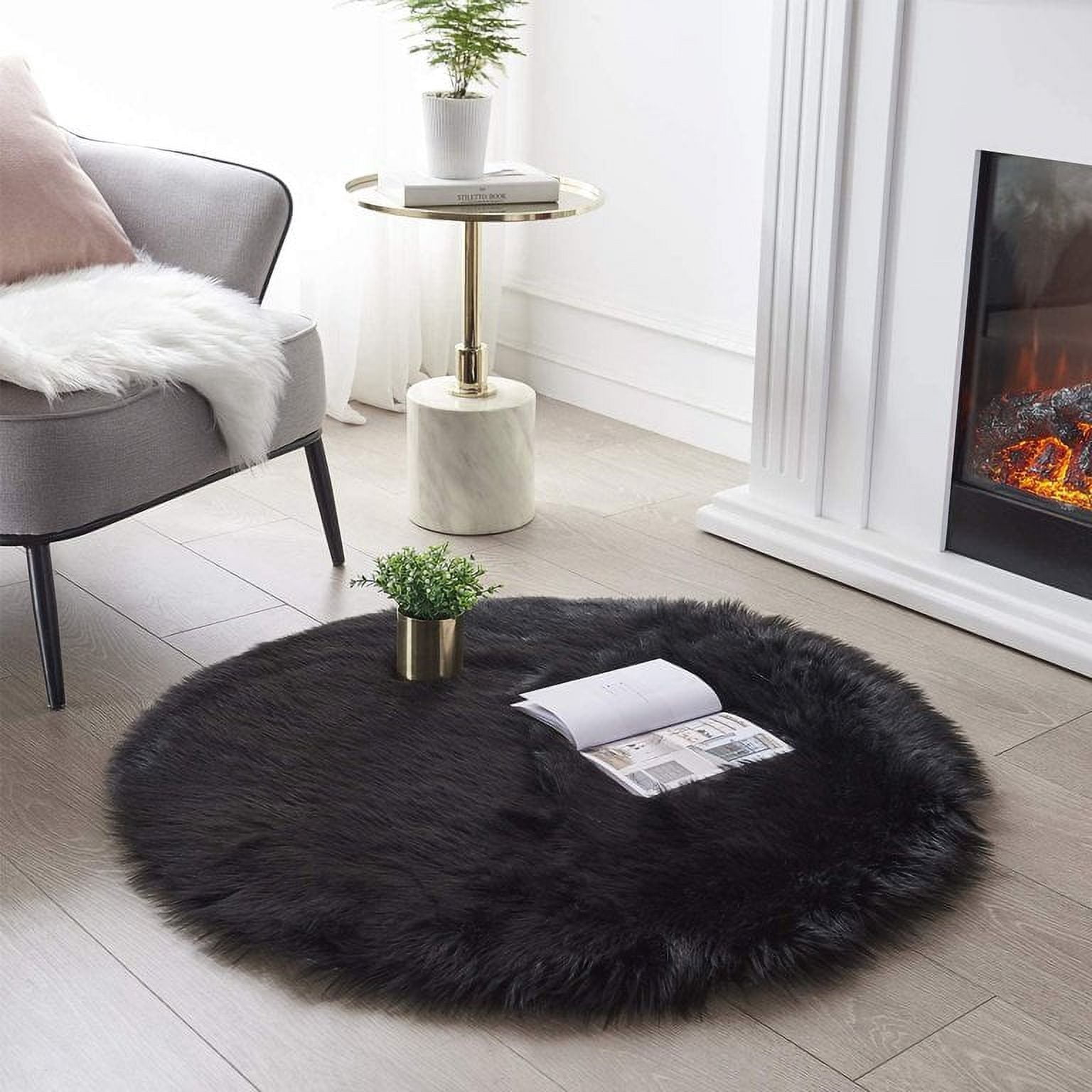 Sanmadrola Round Rug 3ft Faux Fur Sheepskin Circle Rug for Living Room ...