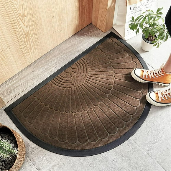 Sanmadrola Rubber Outdoor Doormat Heavy Duty Half Round with Non Slip Rubber Backing Low Profile Indoor Welcome Entrance Way Door Mats 20''x 31'' Brown