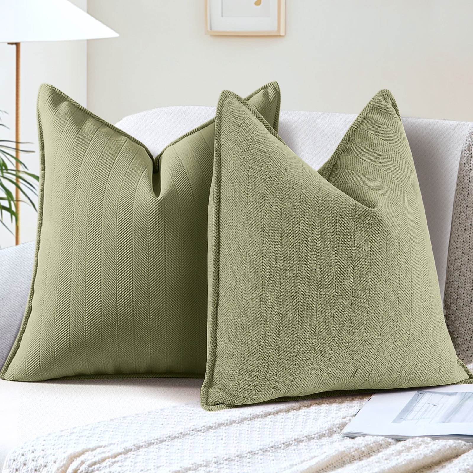 Sanmadrola Sage Green Pillow Covers 18x18 Set of 2 Chenille Throw Pillow Cover with Elegant Design Soft and Luxurious Decorative Throw Pillows for Couch Bed and Home Decor - Walmart.com