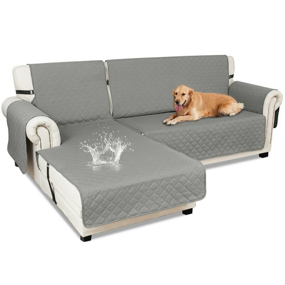 Sanmadrola Sectional Couch Covers Waterproof L Shape Sofa Cover Reversible Slipcover Chaise Lounge Cover Furniture Protector Cover for Pets Dog Cat Kids, Light Gray, X-Large